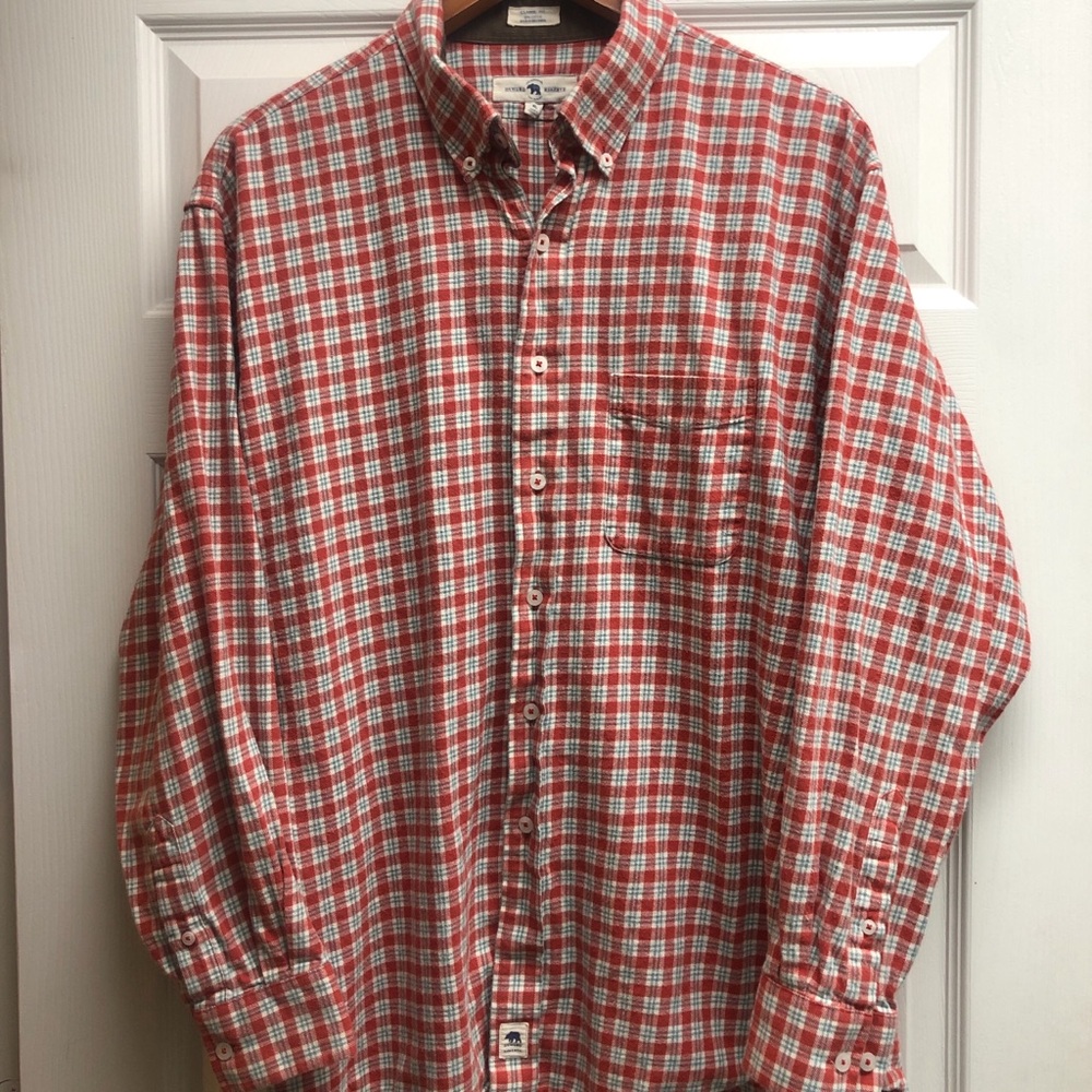 Men's Red and White Plaid Button-Down Shirt by
